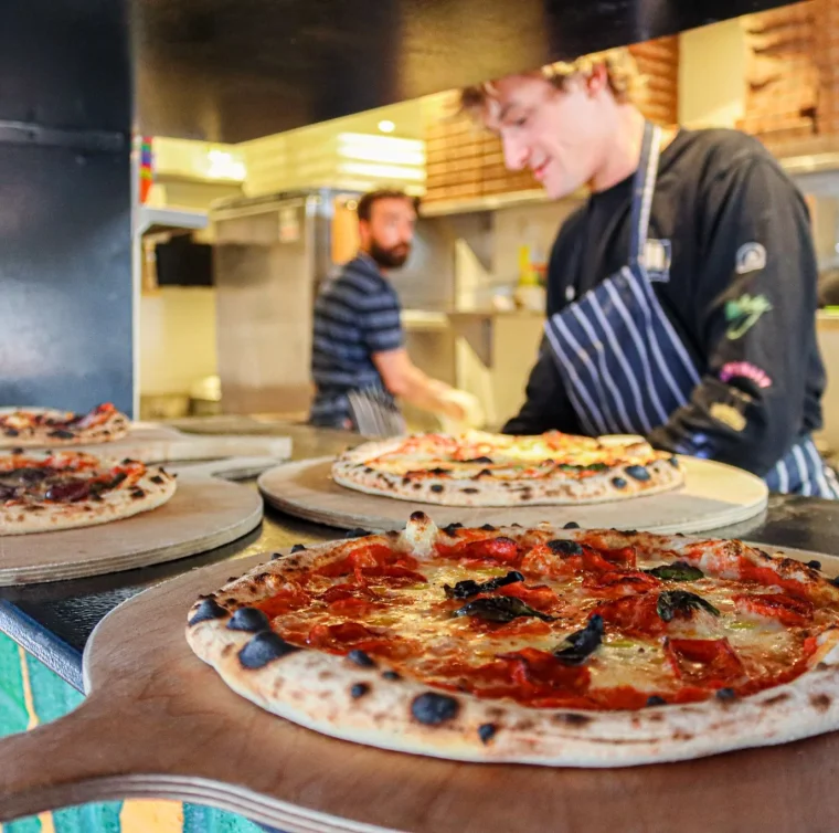 Freshly made pizza